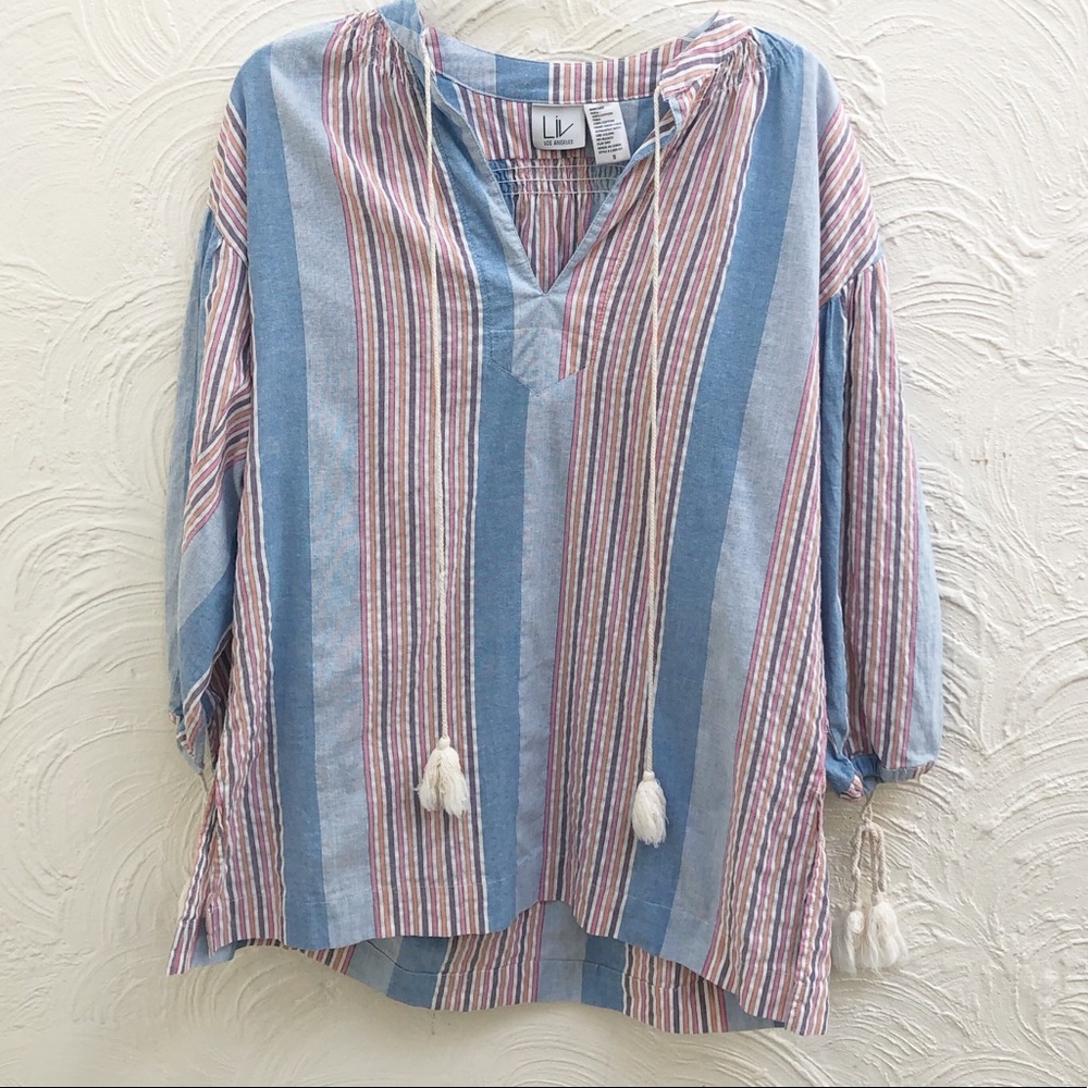 Liv Los Angeles Tassel Striped Tunic Top Small